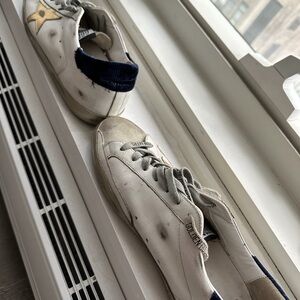 Golden Goose White Leather Sneakers with Black Tongue Label